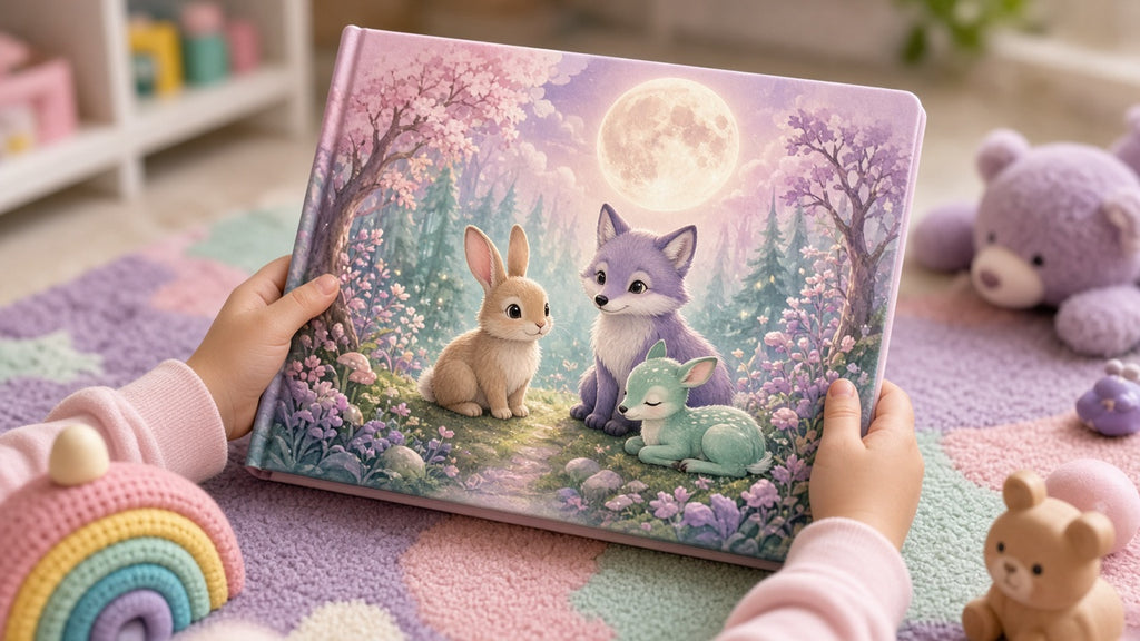 Painterly & Handmade Kids & YA Book Art Collection: realistic mockup, soft pastel art board in hand, example artwork from the kids & ya library