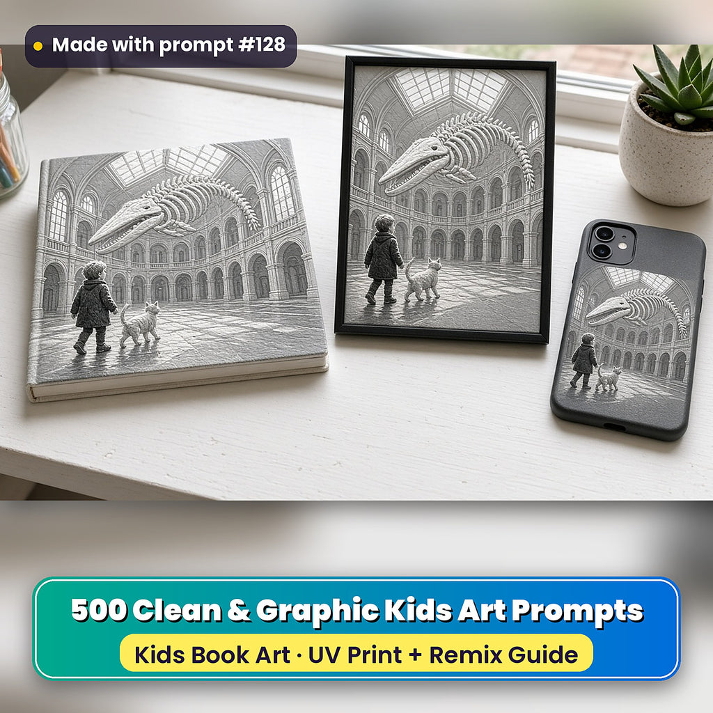 Clean & Graphic Kids & YA Book Art Collection: realistic mockup, book cover, framed print and phone case set, made with prompt #128