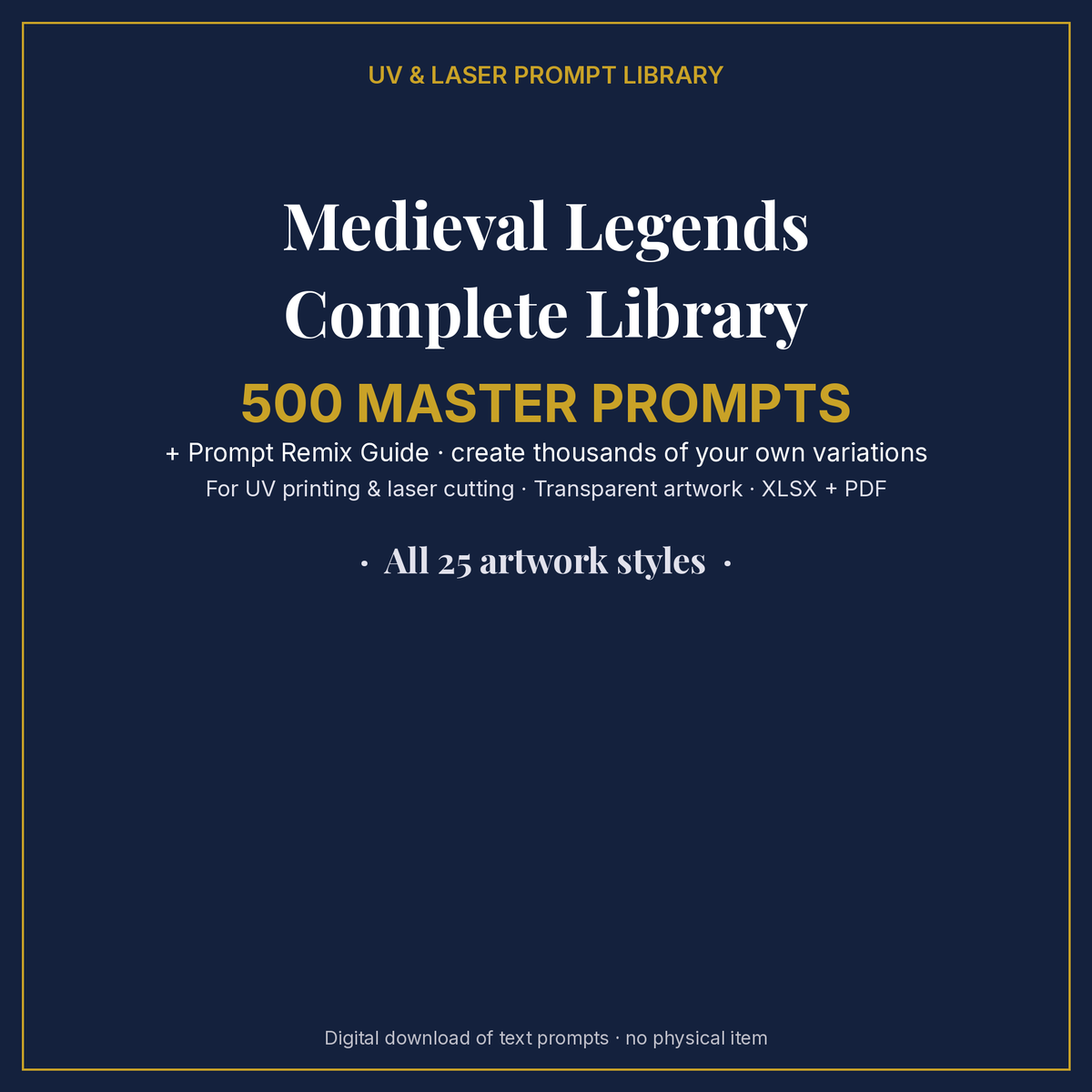 Cover: Medieval Legends Complete Library, 500 master prompts + Prompt Remix Guide
