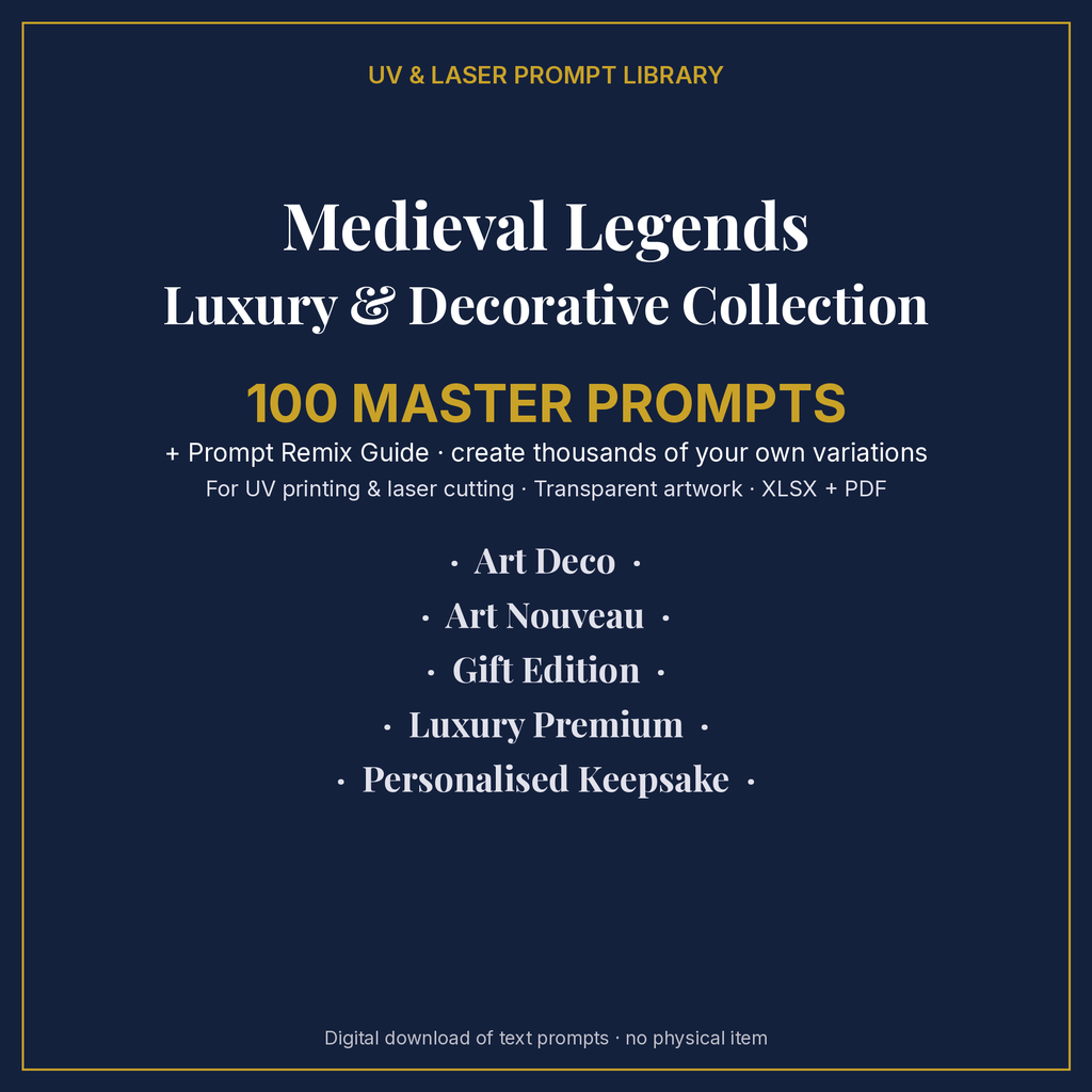 Cover: Medieval Legends Luxury & Decorative Collection, 100 master prompts + Prompt Remix Guide