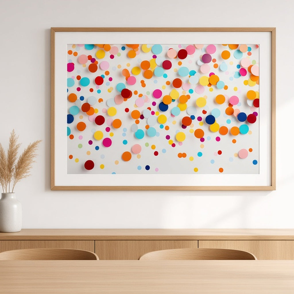 Colourful confetti dots from the bundle shown as a flat framed print, image 0134