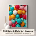 Dots & Fluid Art Collection: framed print of an image from the bundle on a living room wall, 392 images included