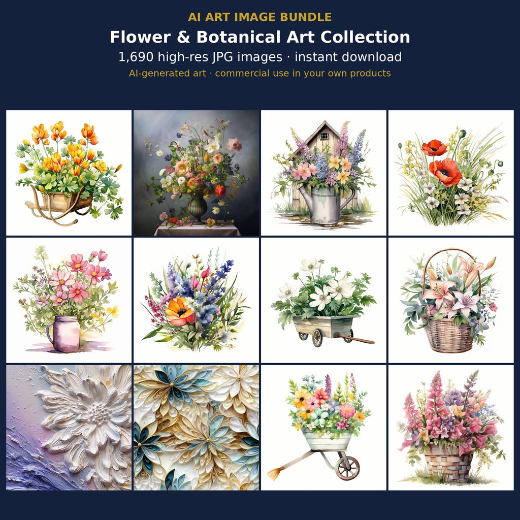 Flower & Botanical Art Collection: cover showing sample AI-generated images