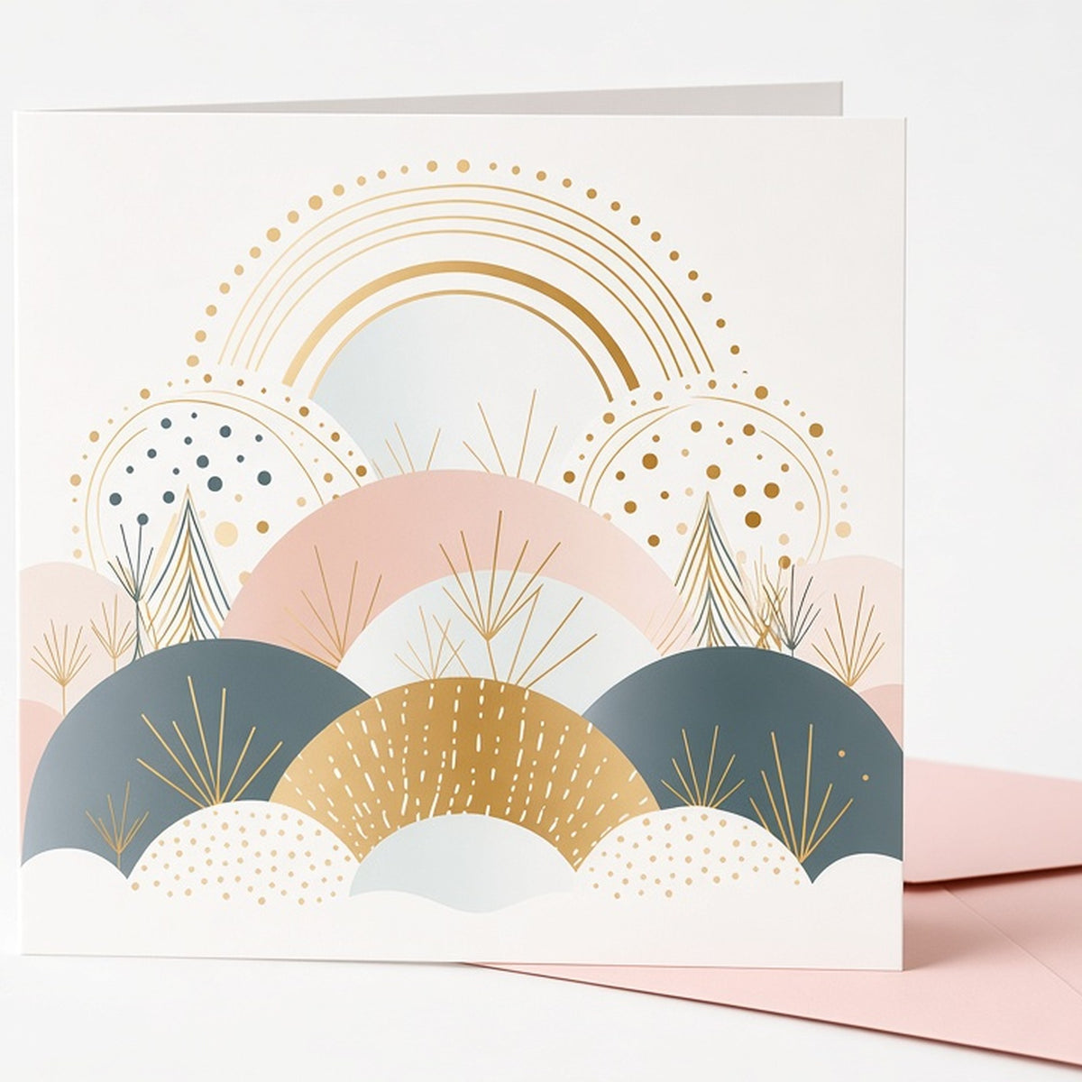 Boho rainbow and pastel hills design from the bundle printed flat on a greeting card, image 0012