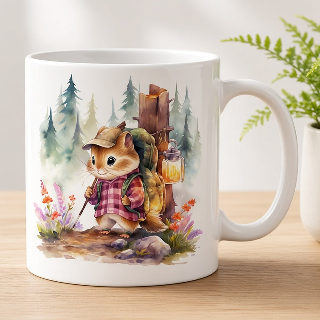 Watercolour chipmunk hiker from the bundle printed flat on a ceramic mug, image 0010