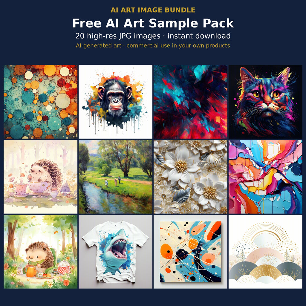 Free AI Art Sample Pack: cover showing sample AI-generated images