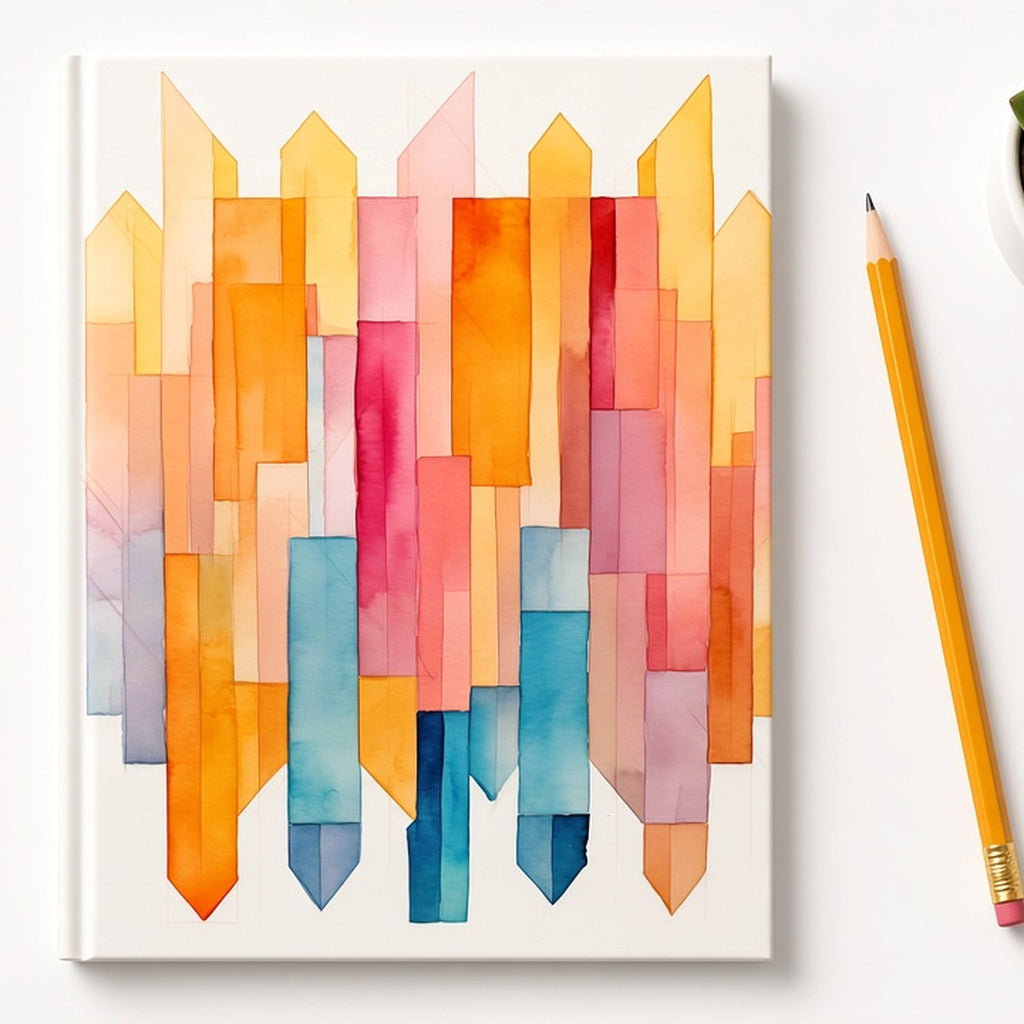 Watercolour geometric bars from the bundle printed flat on a hardback notebook, image 0344