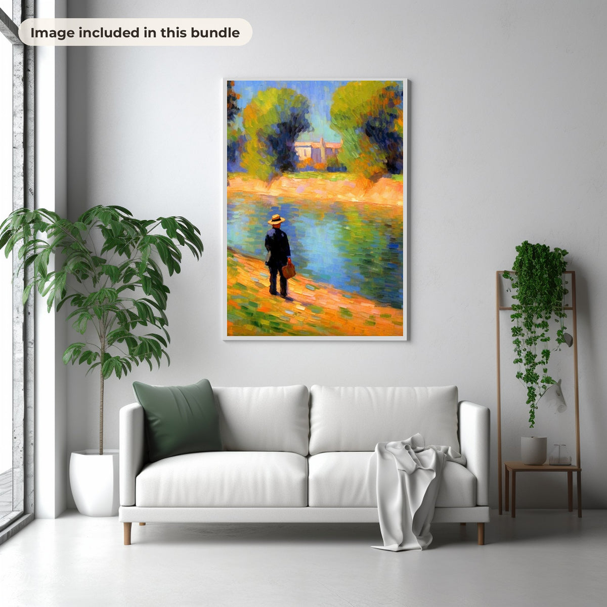 Impressionist Art Collection: real image from the bundle printed as large framed wall art in a styled interior