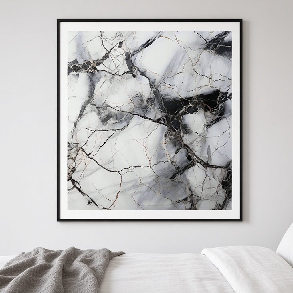White and charcoal marble from the bundle shown as a flat framed print, image 0174