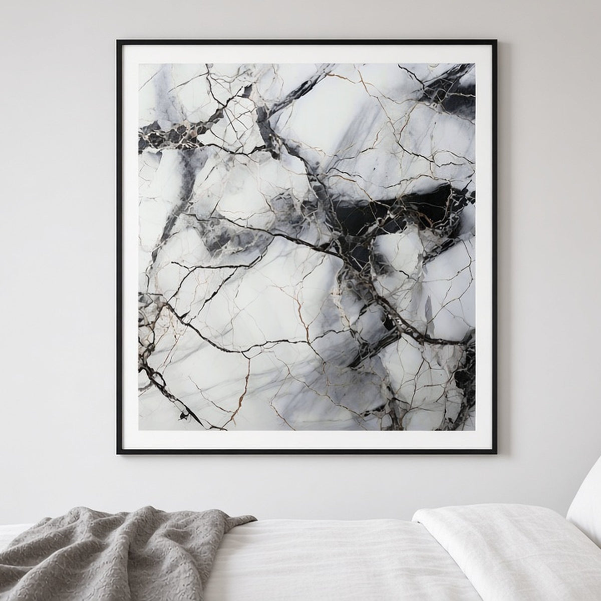 White and charcoal marble from the bundle shown as a flat framed print, image 0174