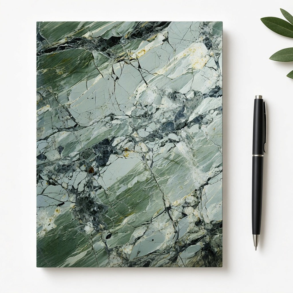 Sage green marble from the bundle printed flat on a hardback notebook, image 0296