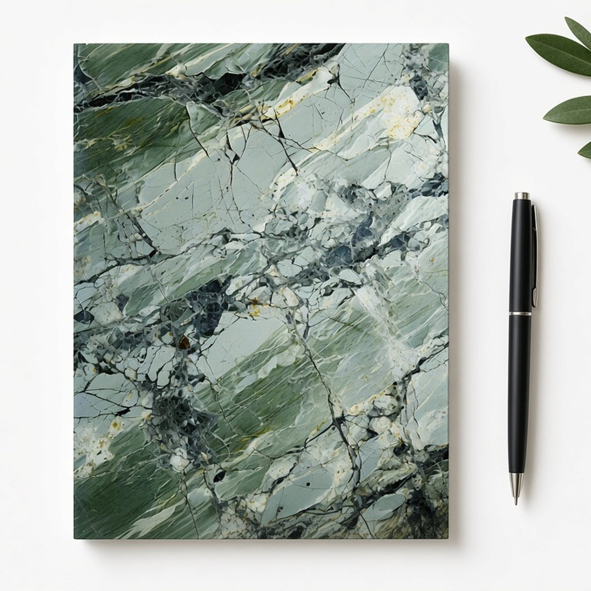 Sage green marble from the bundle printed flat on a hardback notebook, image 0296