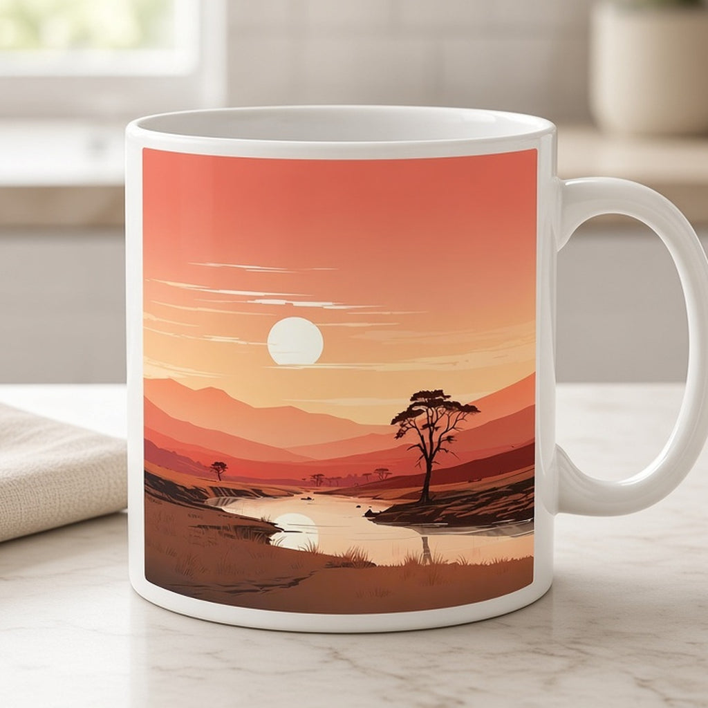 Minimalist savanna sunset from the bundle printed flat on a ceramic mug, image 0446