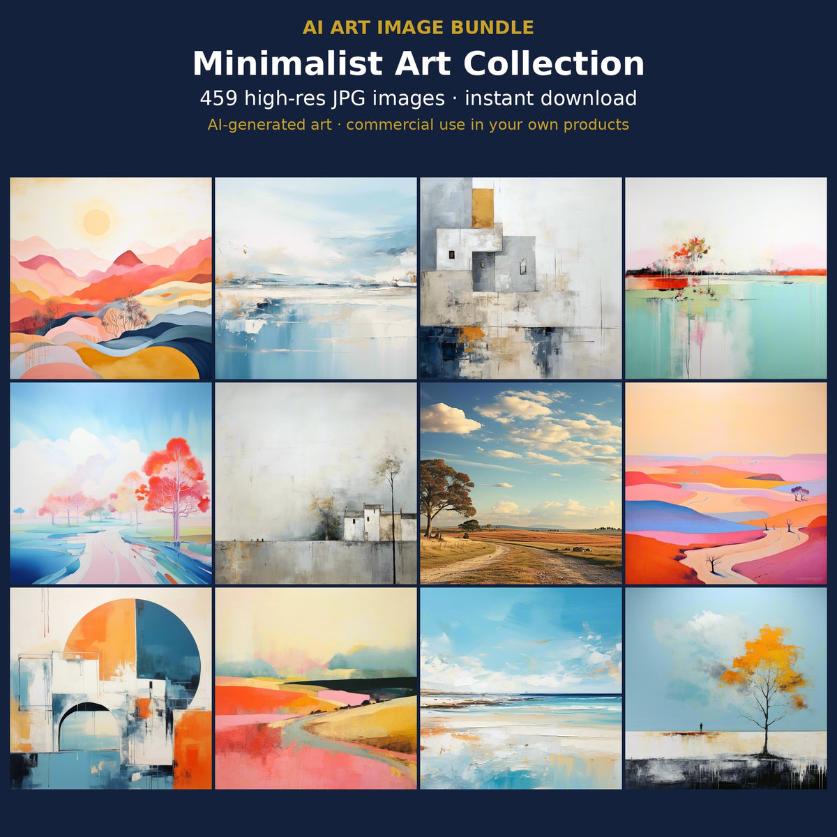 Minimalist Art Collection: cover showing sample AI-generated images