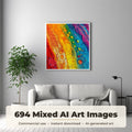 Mixed AI Art Collection: framed print of an image from the bundle on a living room wall, 694 images included