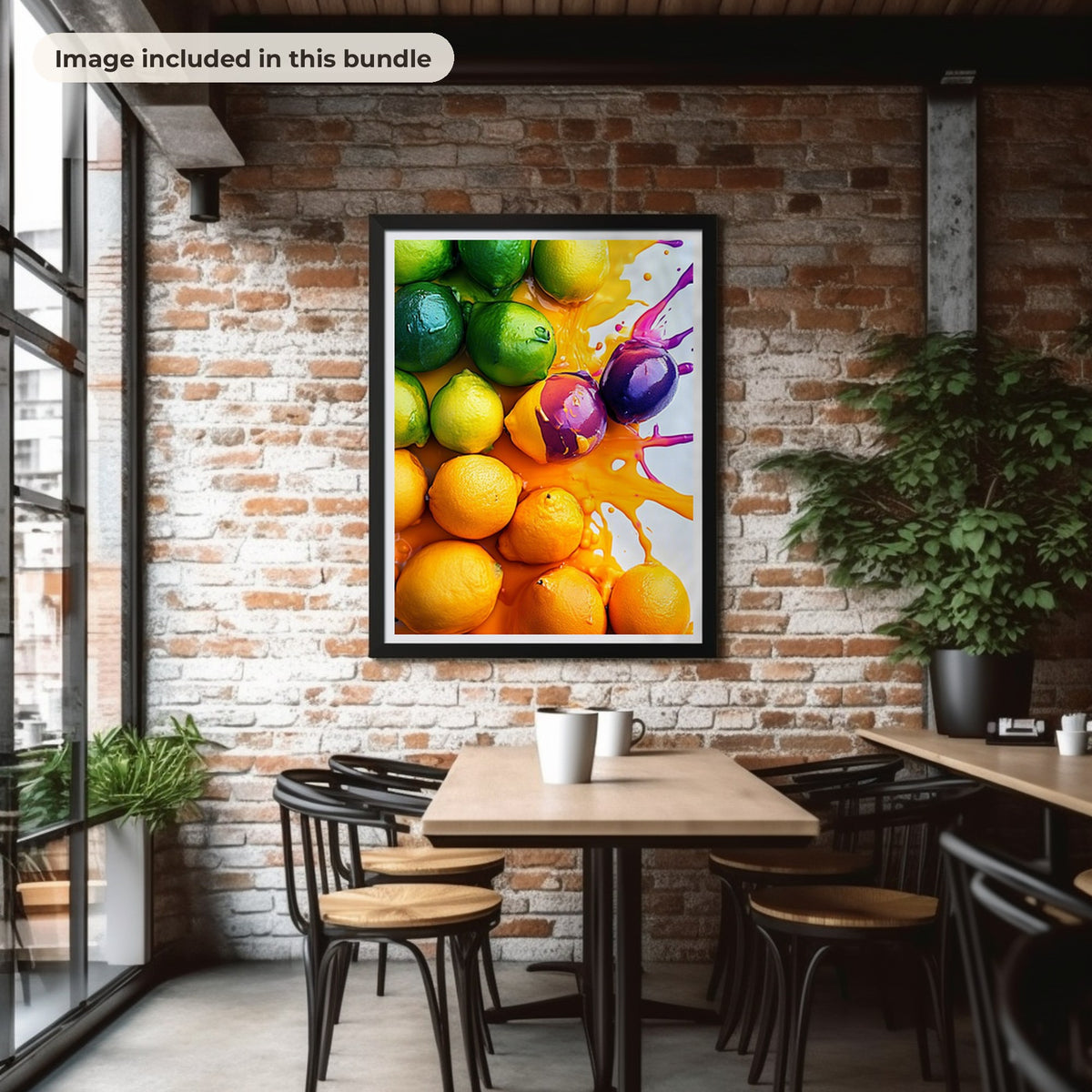 Mixed AI Art Collection: real image from the bundle printed as large framed wall art in a styled interior