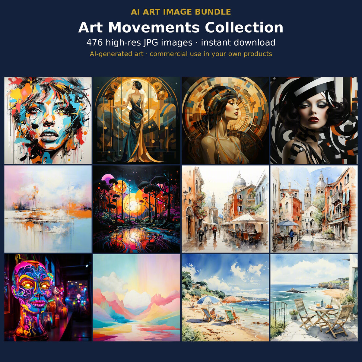 Art Movements Collection: cover showing sample AI-generated images