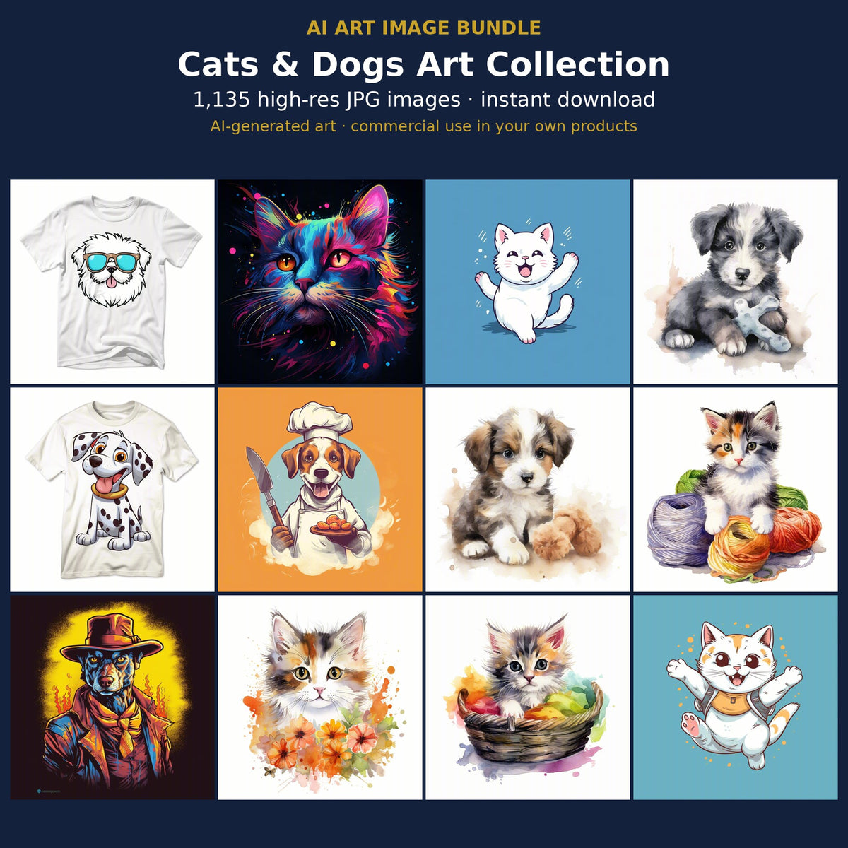 Cats & Dogs Art Collection: cover showing sample AI-generated images