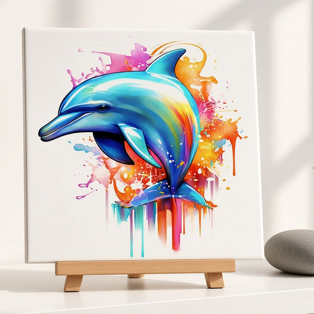 Rainbow splash dolphin from the bundle printed flat on a ceramic tile, image 0035