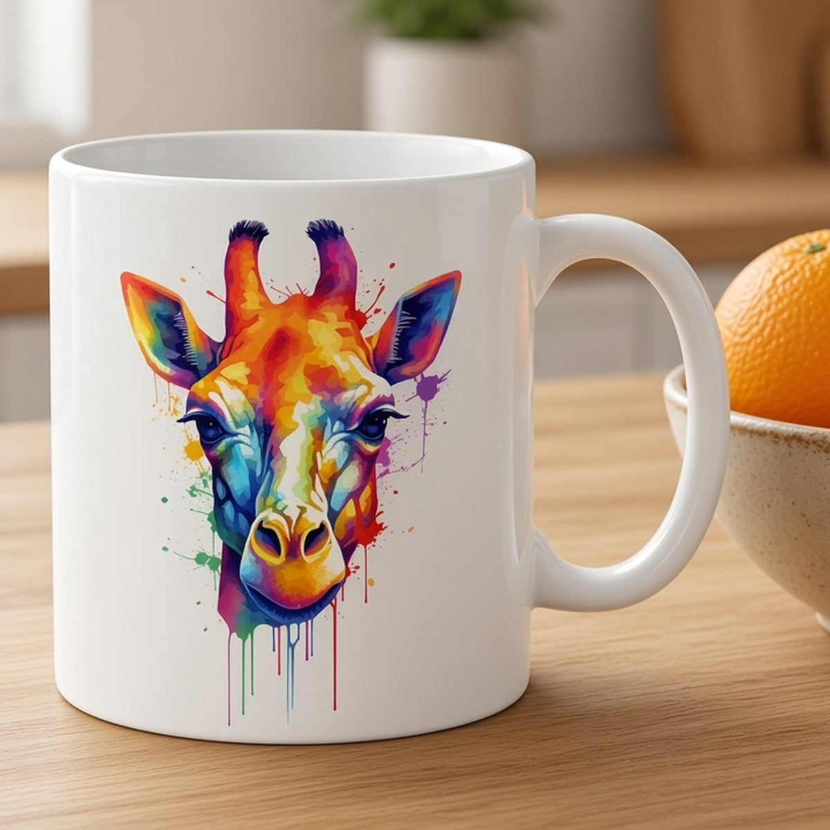 Rainbow drip giraffe head from the bundle printed flat on a ceramic mug, image 0011