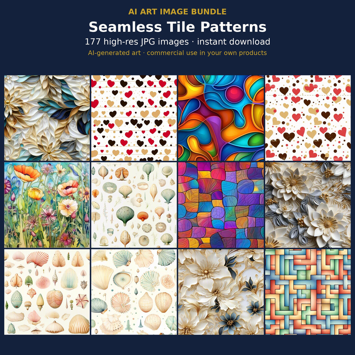 Seamless Tile Patterns: cover showing sample AI-generated images