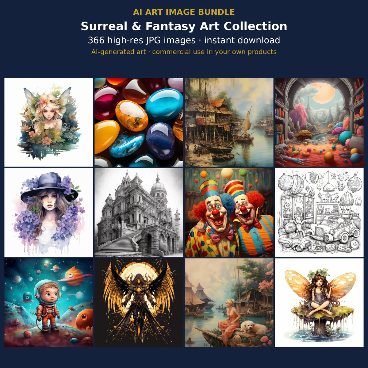 Surreal & Fantasy Art Collection: cover showing sample AI-generated images