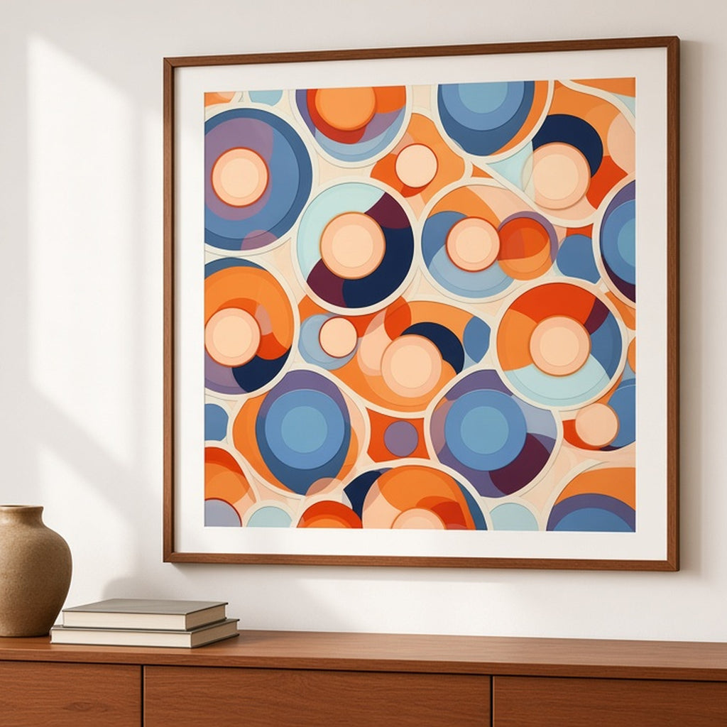 Retro overlapping circles pattern from the bundle shown as a flat framed print, image 0135