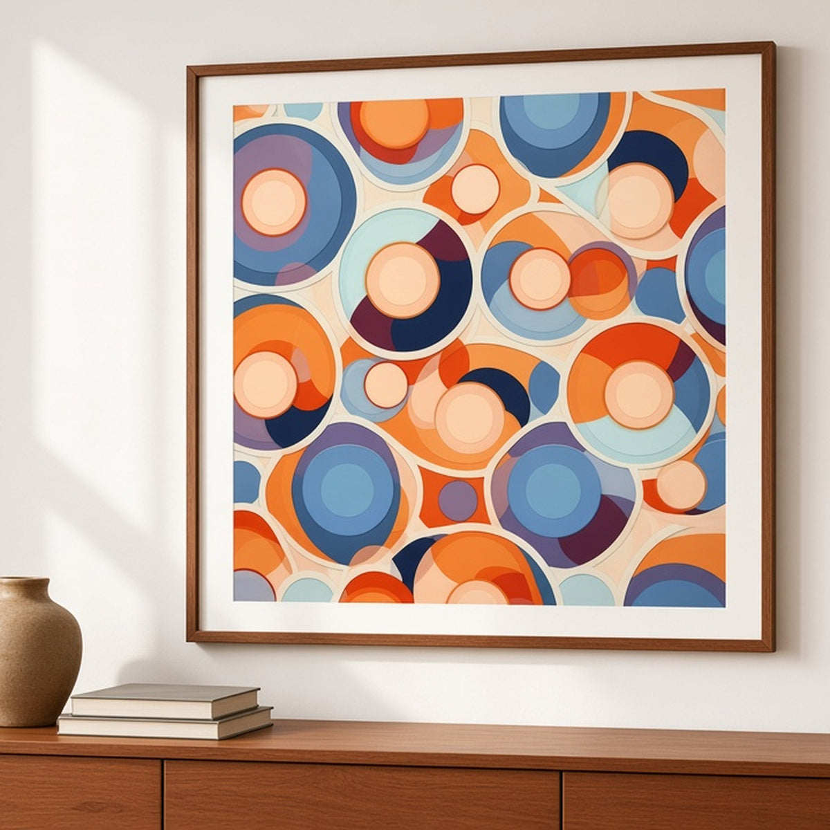 Retro overlapping circles pattern from the bundle shown as a flat framed print, image 0135