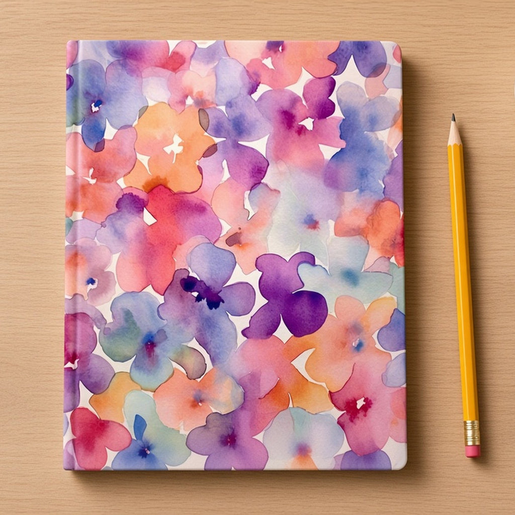 Watercolour violets pattern from the bundle printed flat on a hardback notebook, image 0160