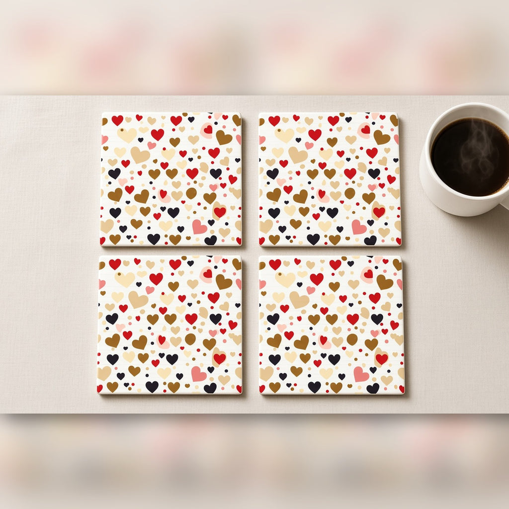Scattered hearts pattern from the bundle printed flat on a set of four coasters, image 0011