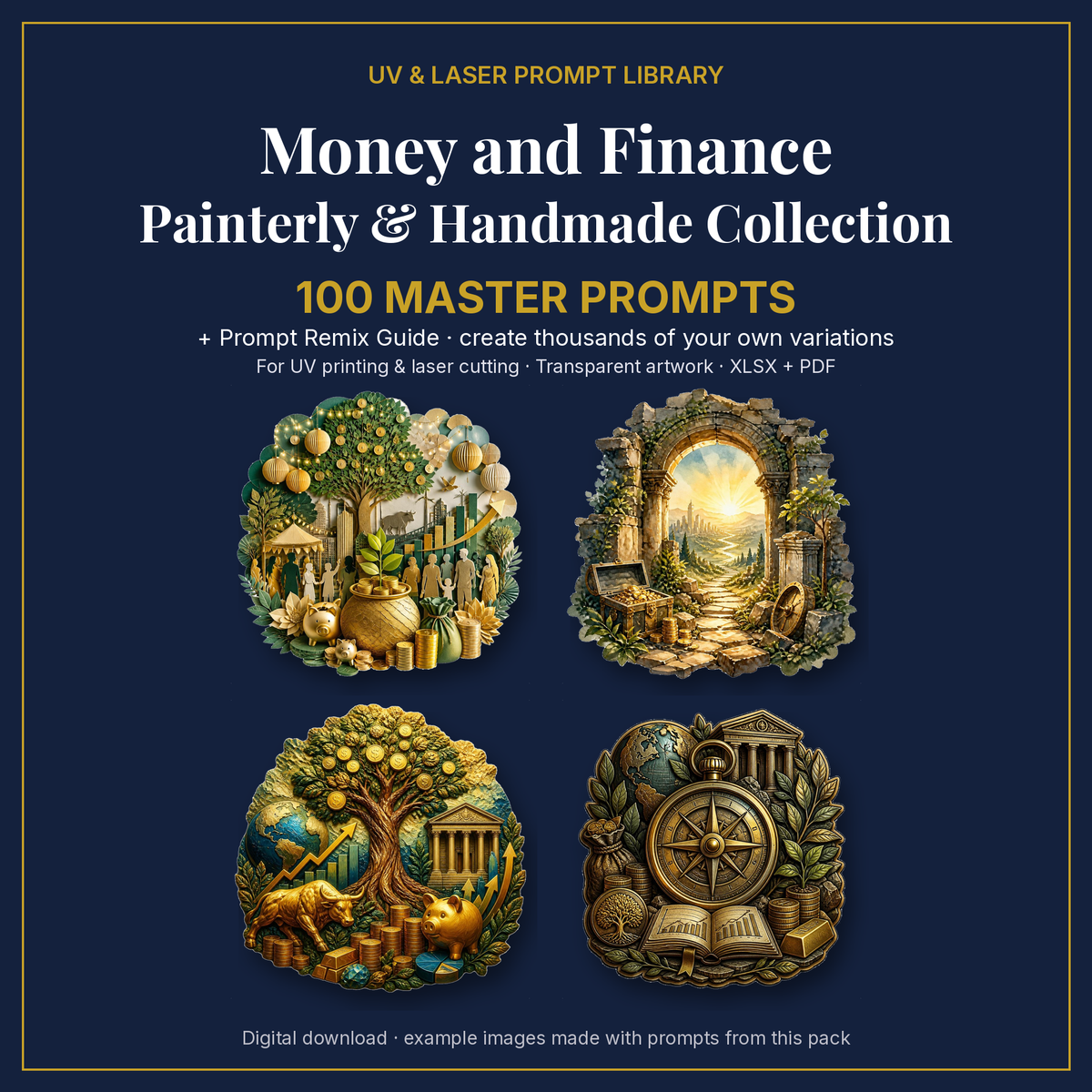 Cover: Money and Finance Painterly & Handmade Collection, 100 master prompts + Prompt Remix Guide