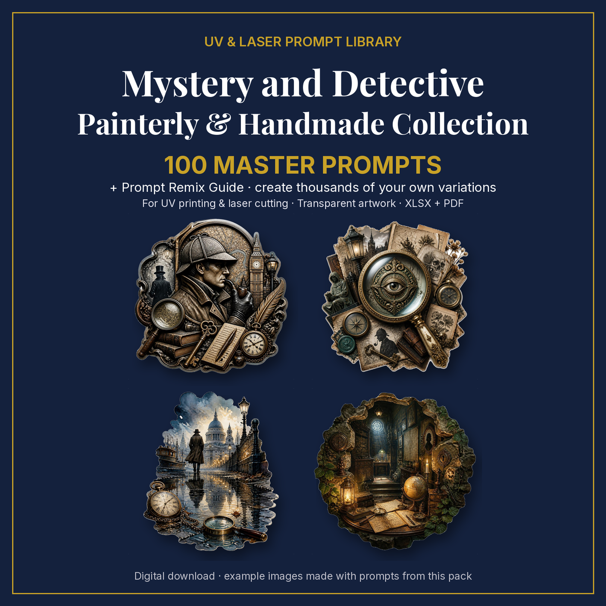 Cover: Mystery and Detective Painterly & Handmade Collection, 100 master prompts + Prompt Remix Guide