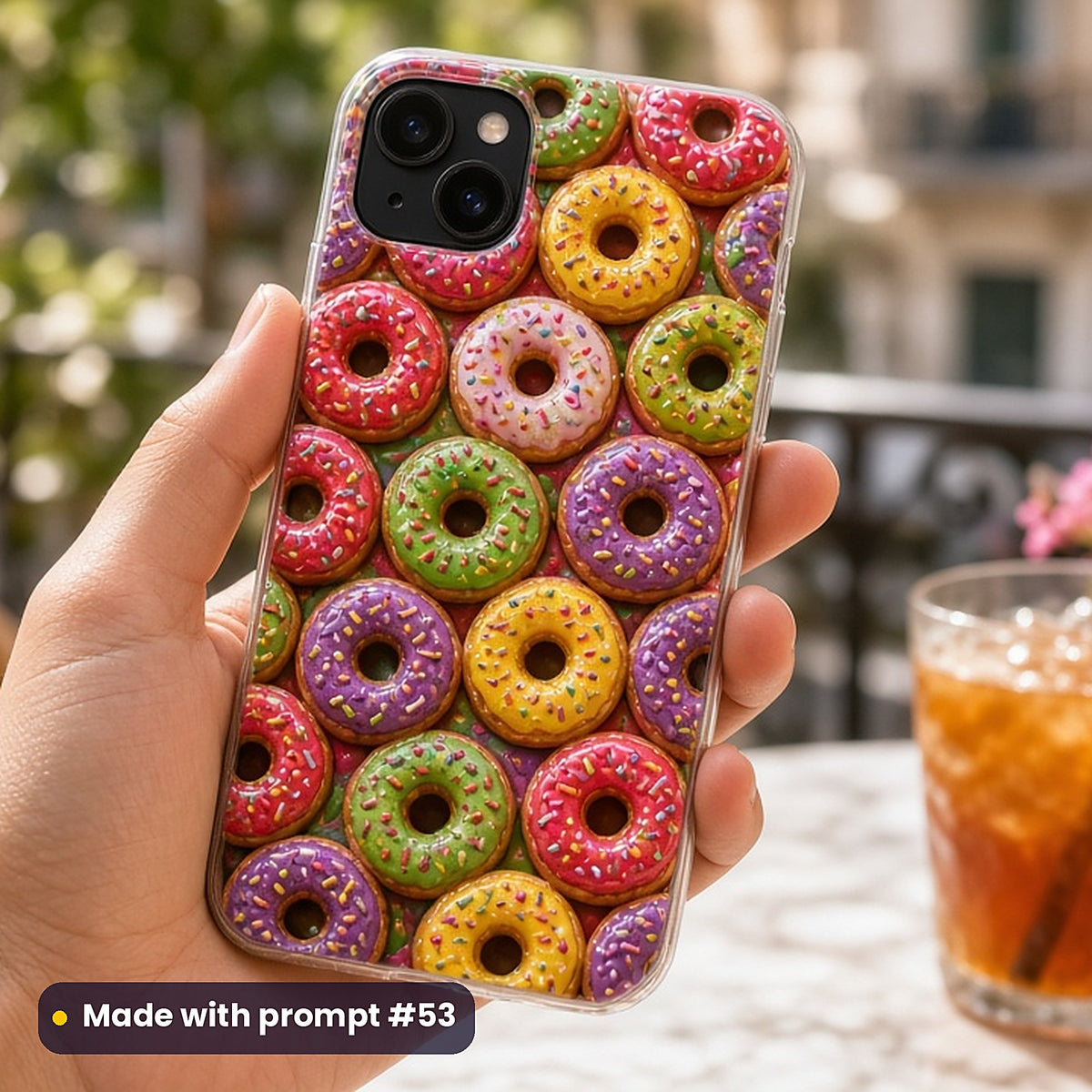 Sprinkle-Covered Doughnuts – Fruit Salad phone case made with prompt #53