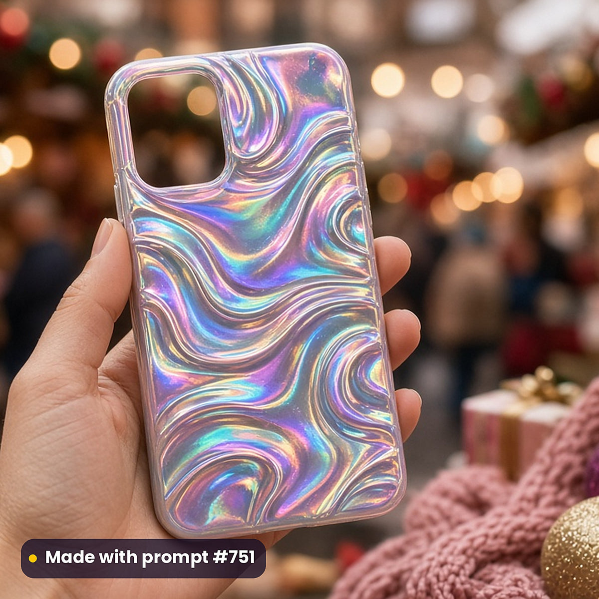 Holographic Foil Shimmer Waves – Classic Holo phone case made with prompt #751
