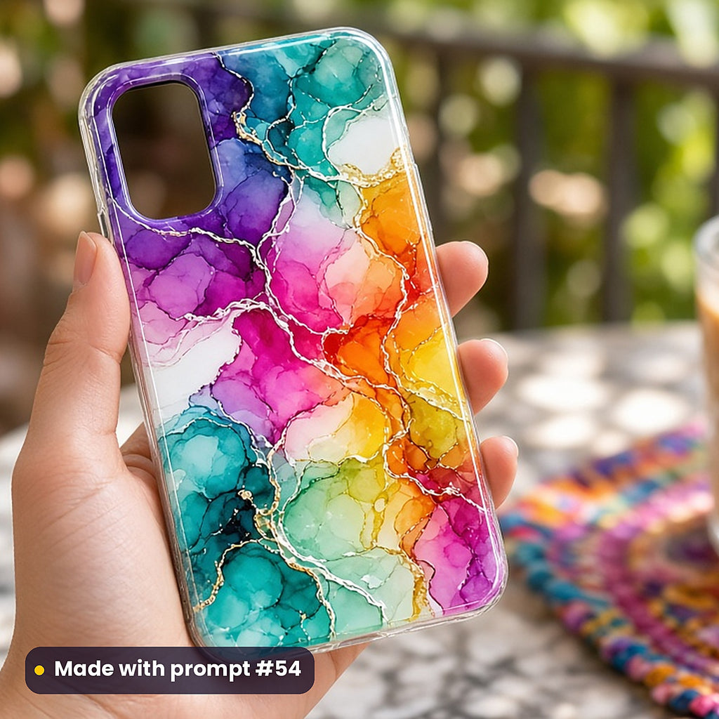 Alcohol-Ink Blooms with Gold Edges – Rainbow Cells phone case made with prompt #54
