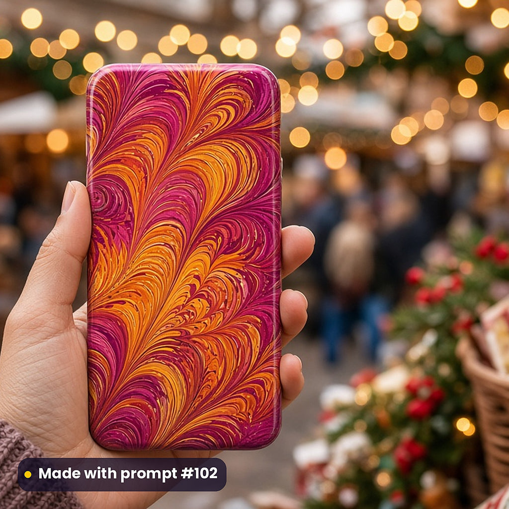 Turkish Ebru Combed Marbling – Sunset Pour phone case made with prompt #102