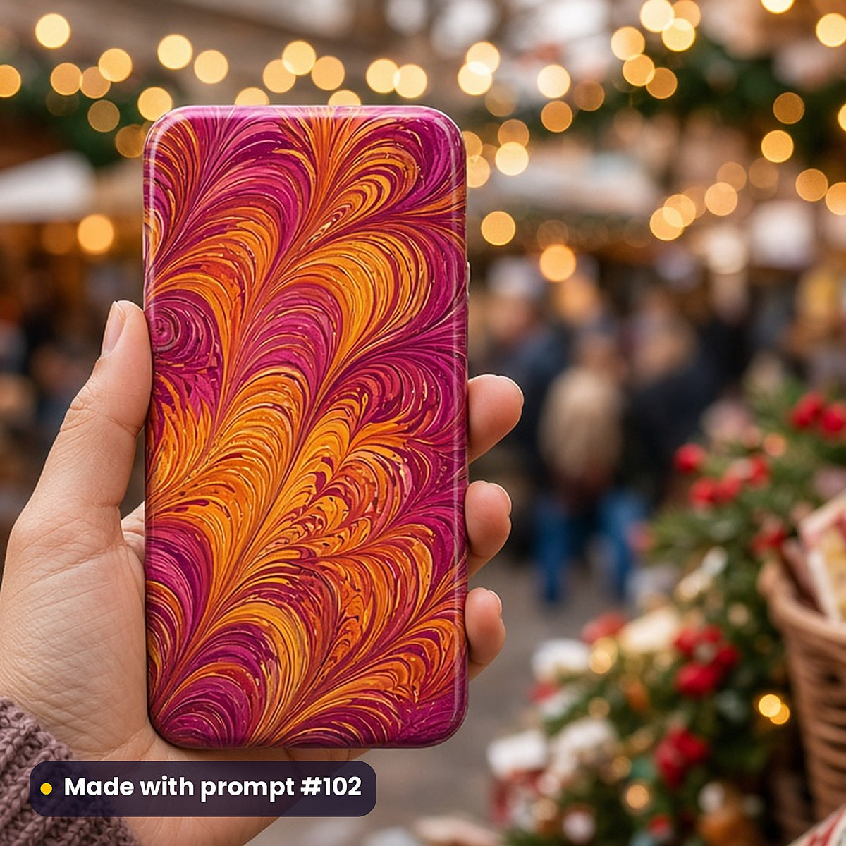 Turkish Ebru Combed Marbling – Sunset Pour phone case made with prompt #102
