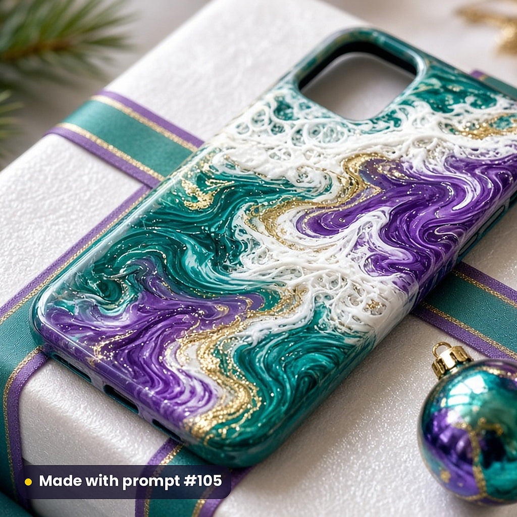 Resin-Art Ocean Wave Pour – Peacock Pour phone case made with prompt #105