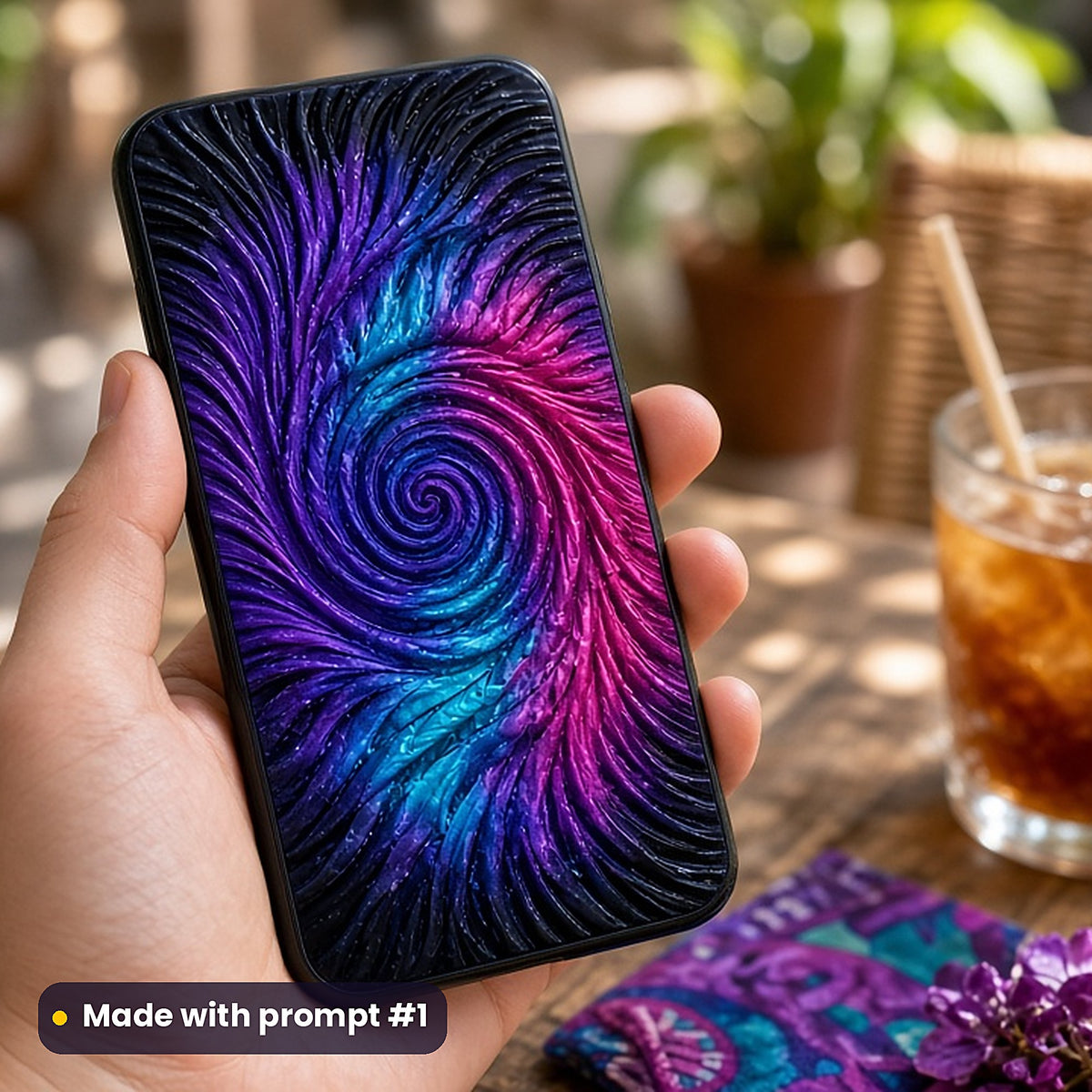 Tie-Dye Spiral Burst – Ultraviolet Trip phone case made with prompt #1