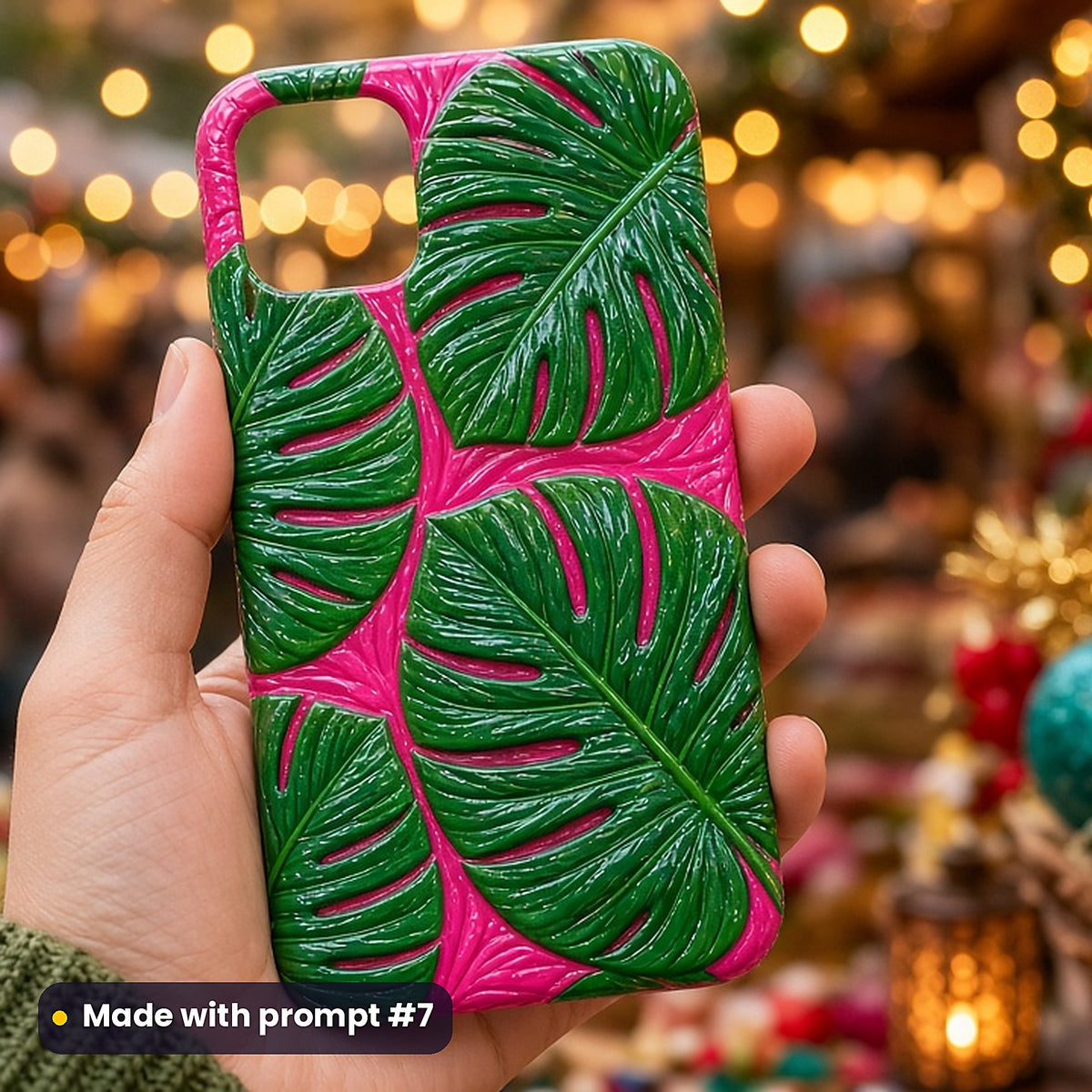 Monstera Leaves on Hot Pink – Jungle Pink phone case made with prompt #7