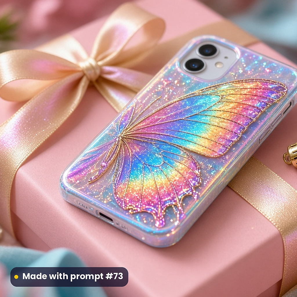 Iridescent Morpho Butterfly Wing Scales – Sunrise Prism phone case made with prompt #73