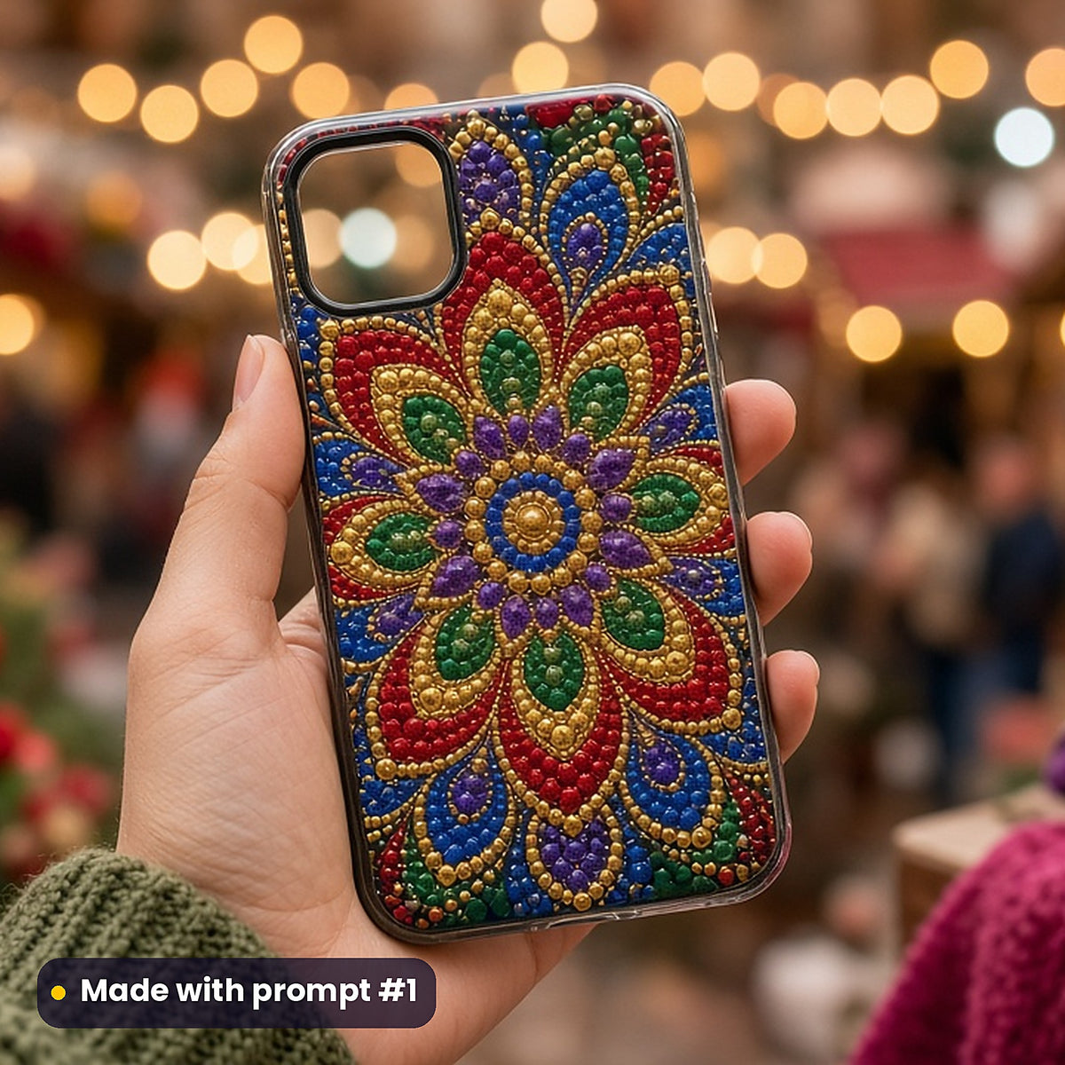 Dot-Painted Mandala – Jewel Tones phone case made with prompt #1