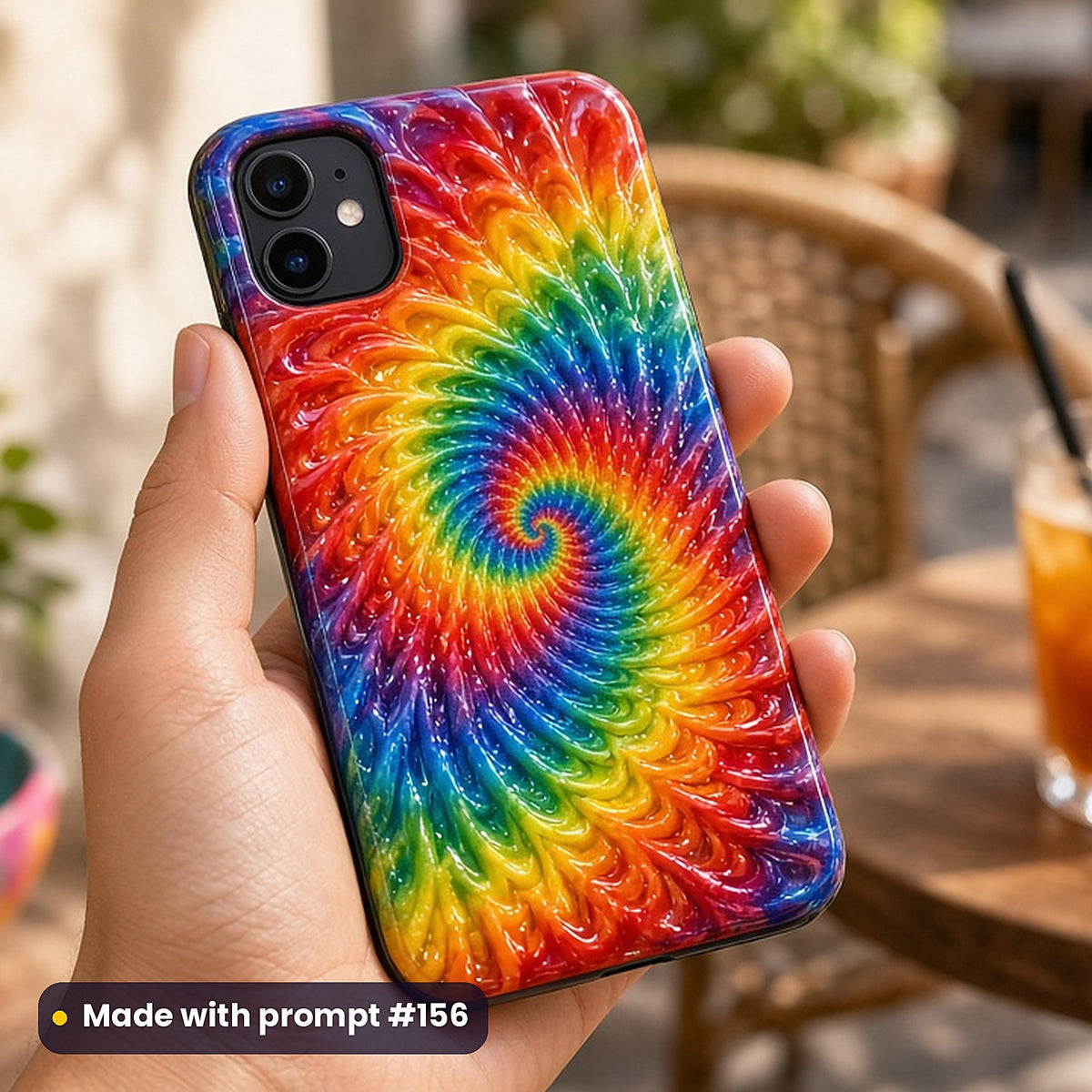 Tie-Dye Spiral Burst – Full Spectrum phone case made with prompt #156