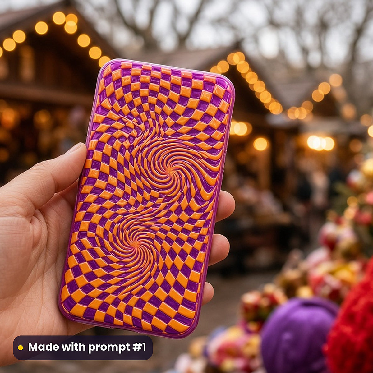 Melting Checkerboard Warp – Sunset Riot phone case made with prompt #1