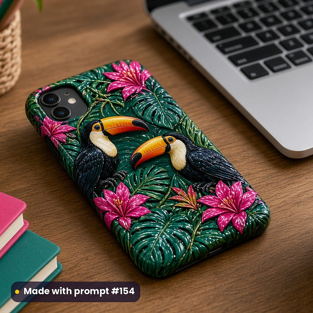 Toucans Among Leaves – Jungle Pink phone case made with prompt #154
