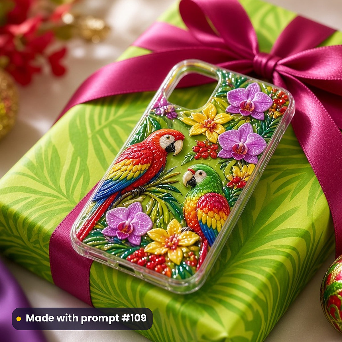 Parrots and Orchids – Carnival phone case made with prompt #109