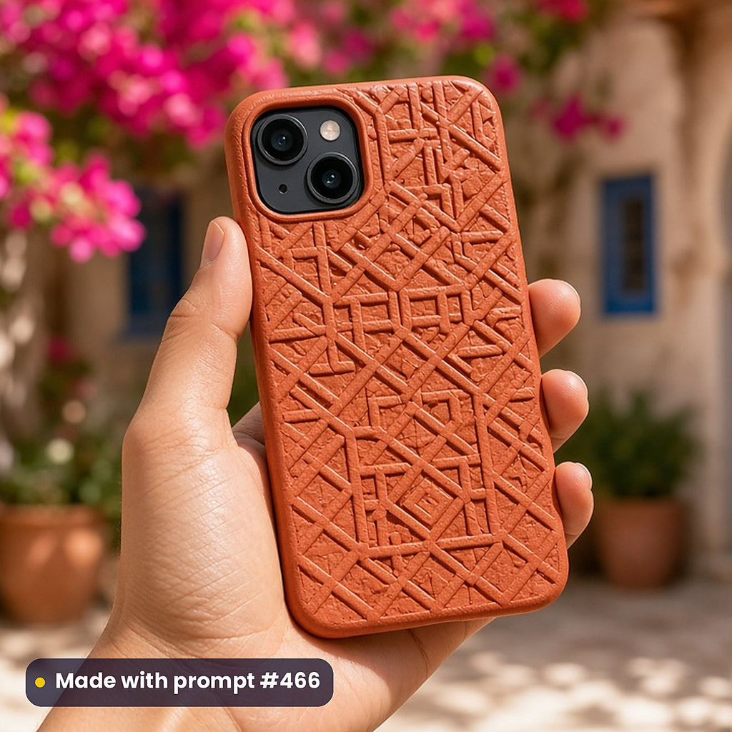 1,029 Phone Case Prompts Complete Library: Made with prompt #466 – realistic UV-printed mockup (Moroccan Tile Geometry – Terracotta)