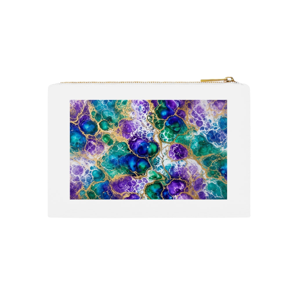 Peacock Acrylic Pour Cells Canvas Cosmetic Bag – White