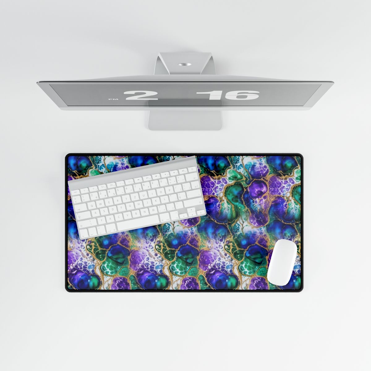 Peacock Acrylic Pour Cells Desk Mat – 23.6 × 13.8