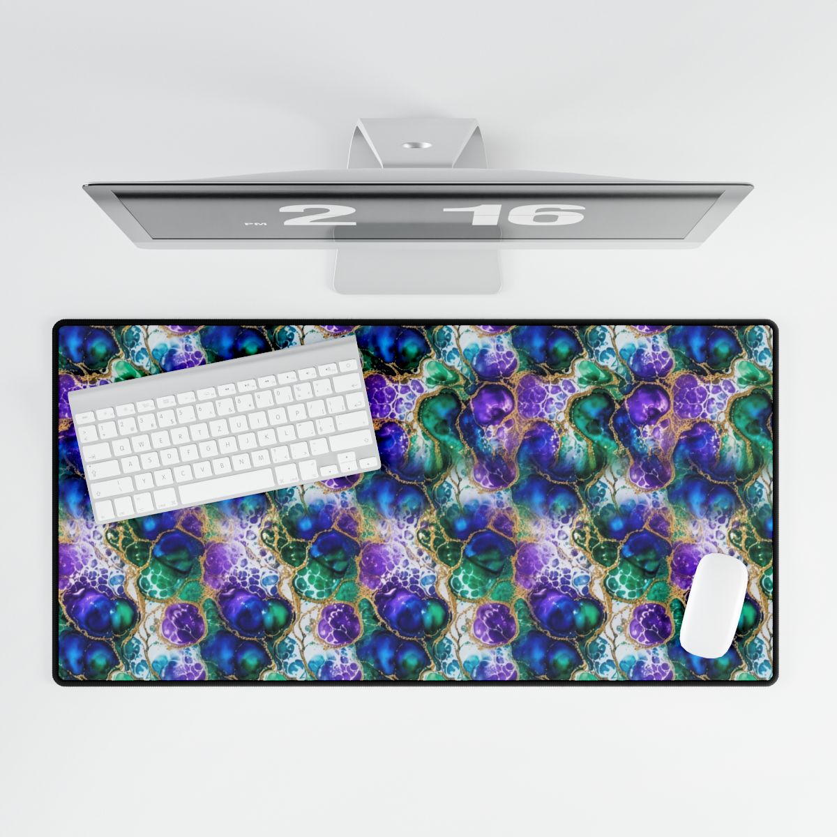 Peacock Acrylic Pour Cells Desk Mat – 31.5 × 15.5